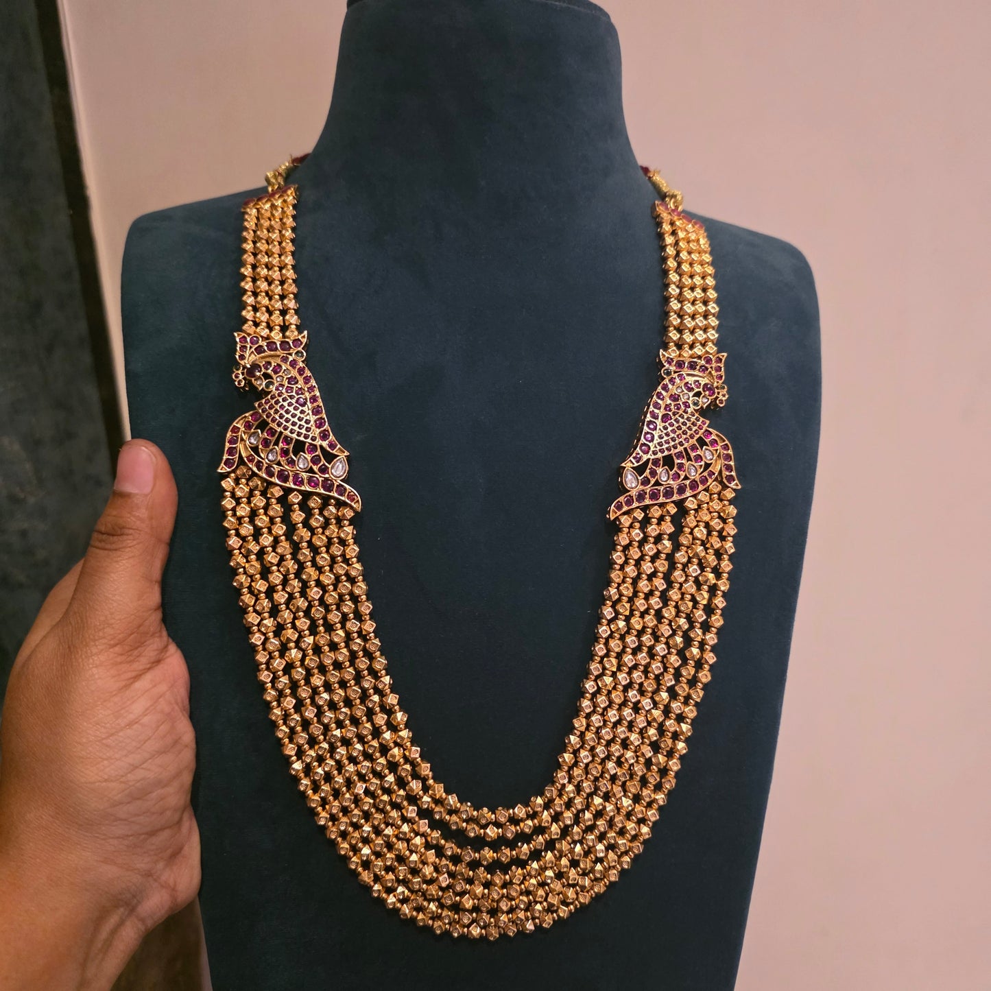 Mayukhi-Peacock kemp motifs 8 layered mala