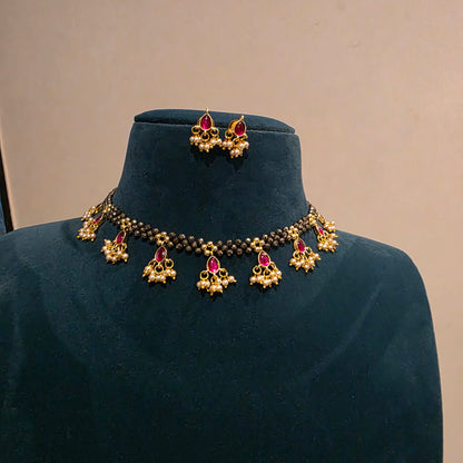 Neelima- black crystal neckset with jadau  drops