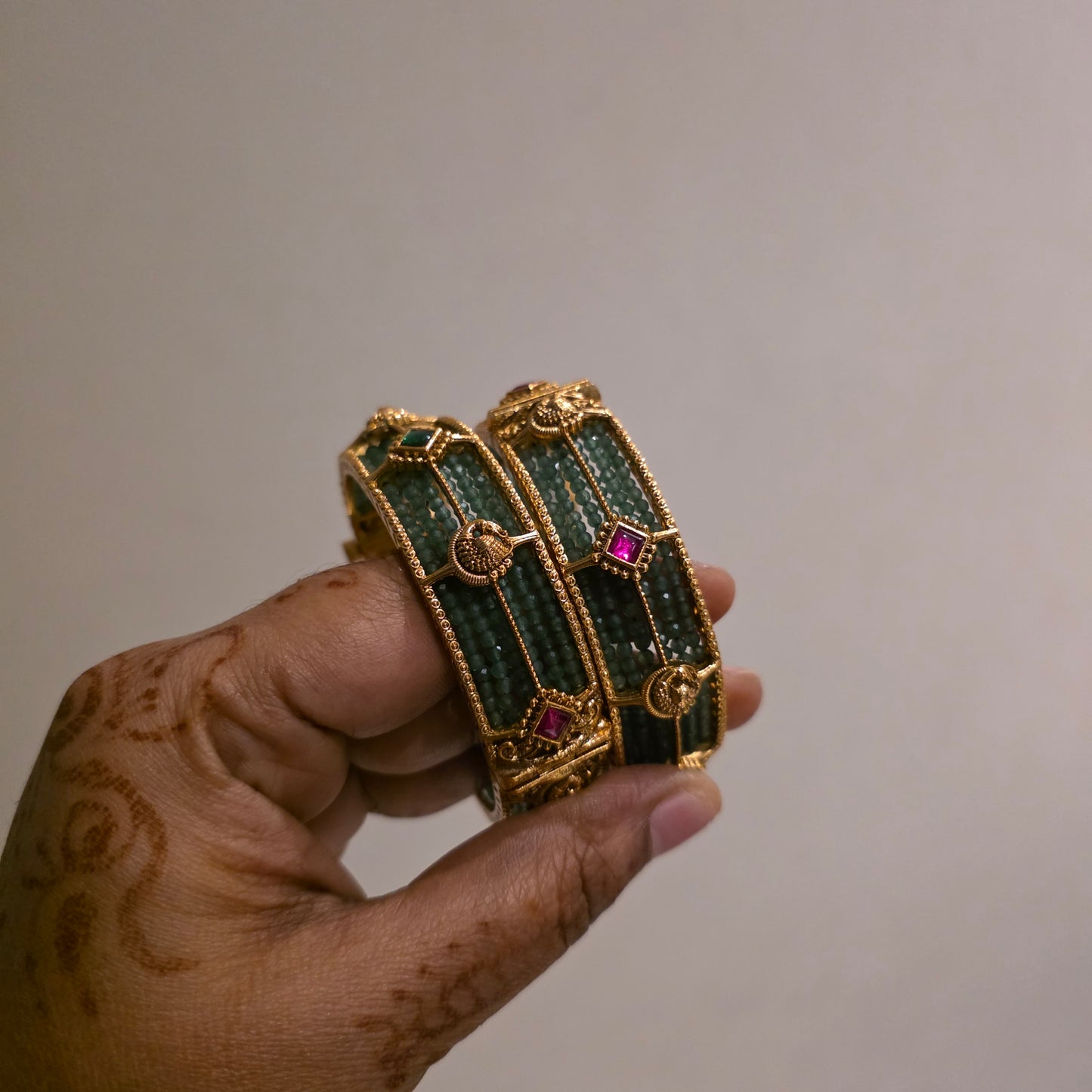 Vanya- green crystal bead bangles openable