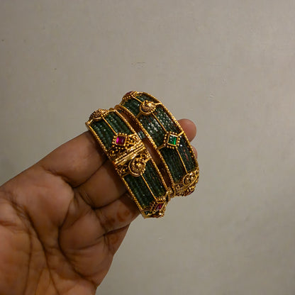 Vanya- green crystal bead bangles openable