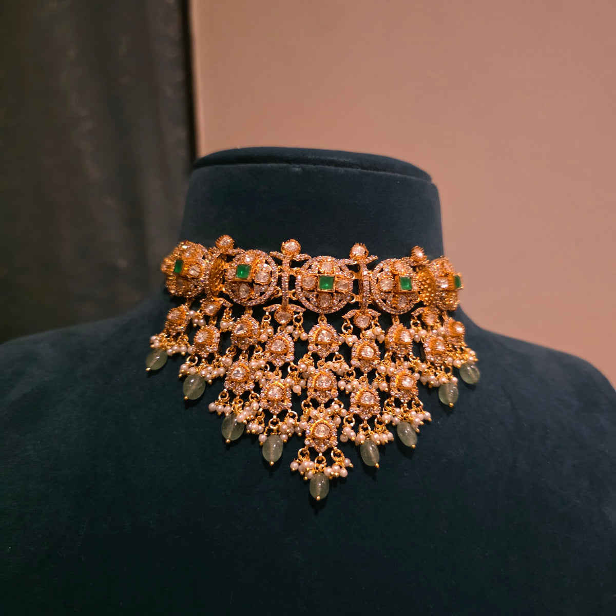 Deepali- moissanite polki layered hangings choker