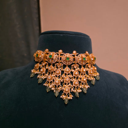 Deepali- moissanite polki layered hangings choker