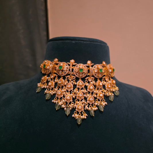 Deepali- moissanite polki layered hangings choker