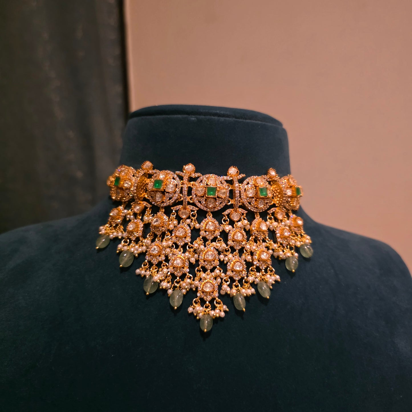 Deepali- moissanite polki layered hangings choker