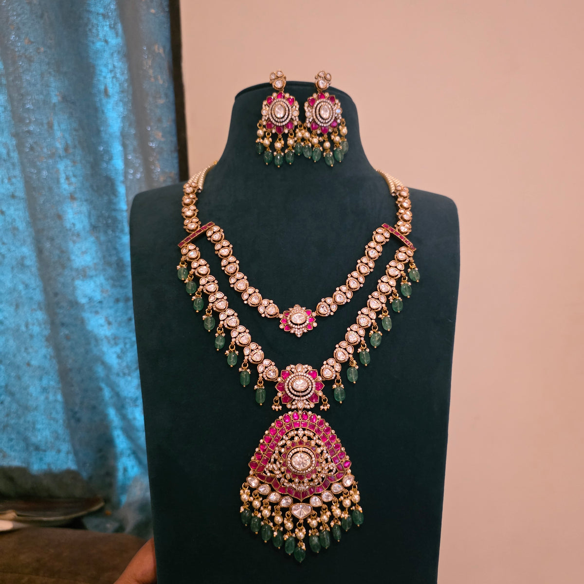Sukanya- moissanite and jadau layered neckset