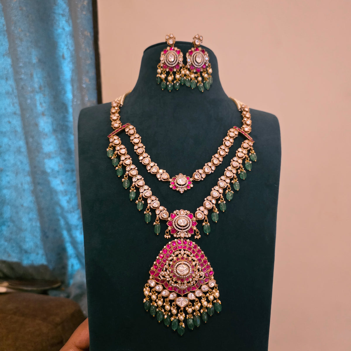 Sukanya- moissanite and jadau layered neckset