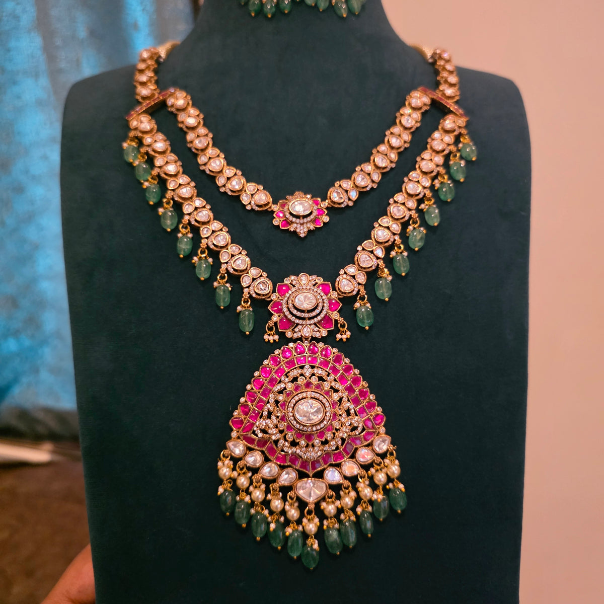 Sukanya- moissanite and jadau layered neckset