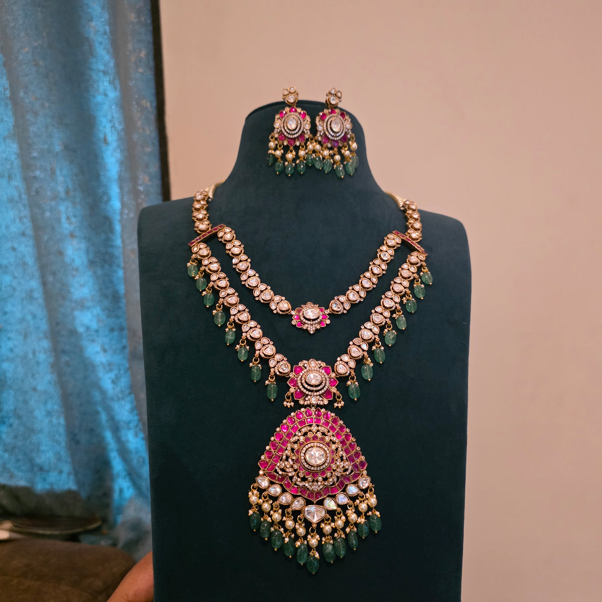 Sukanya- moissanite and jadau layered neckset