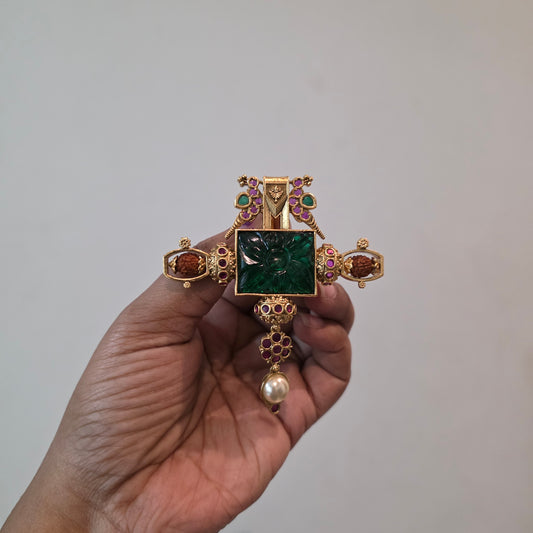 Swacha- carved stone and rudraksh embellished pendant