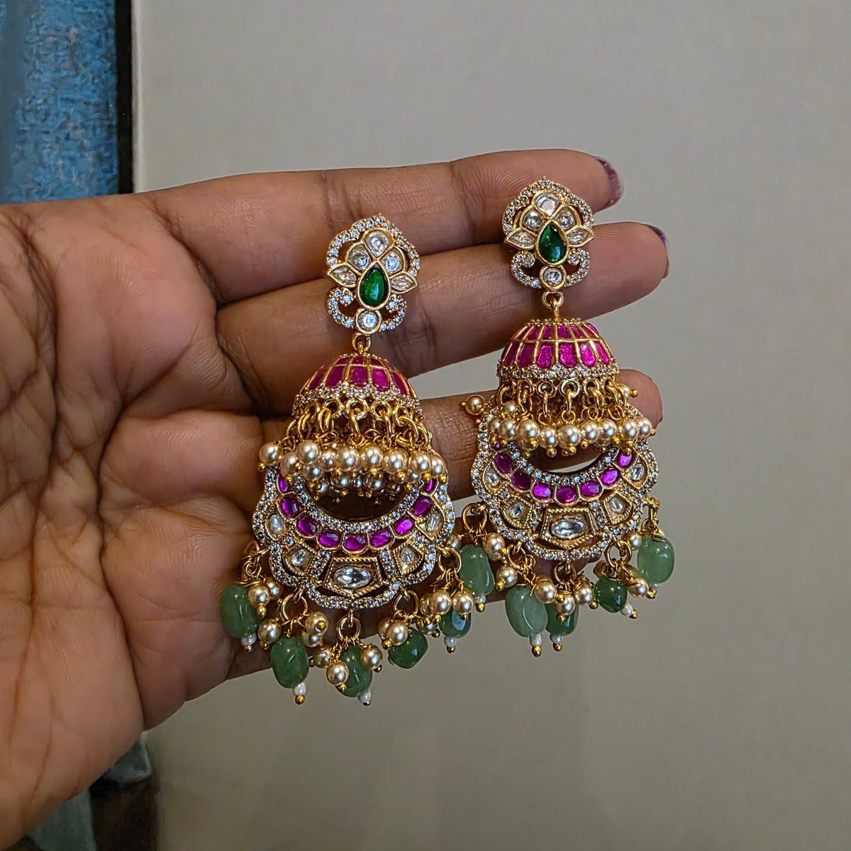 Sripada- jadau and moissanite earrings