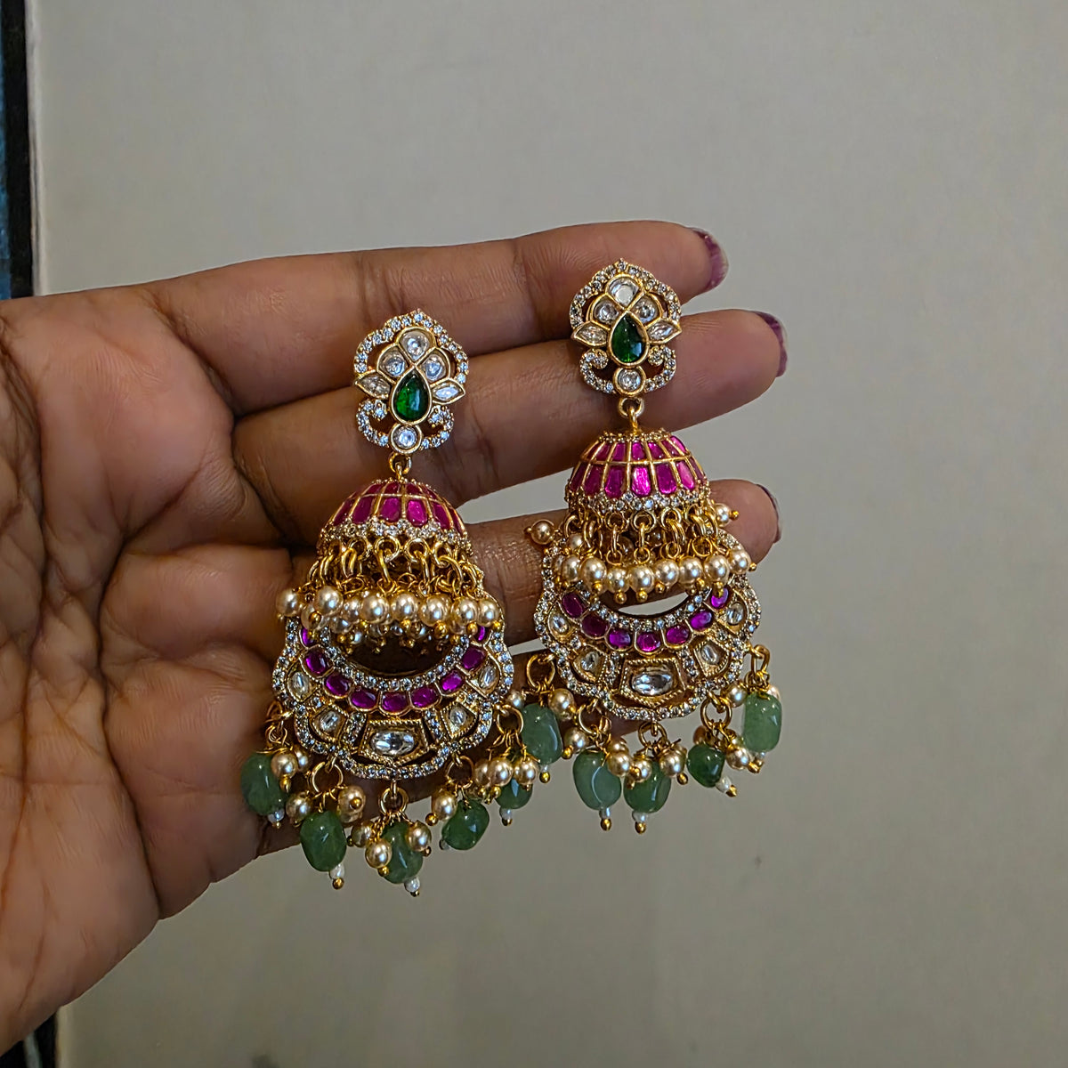 Sripada- jadau and moissanite earrings