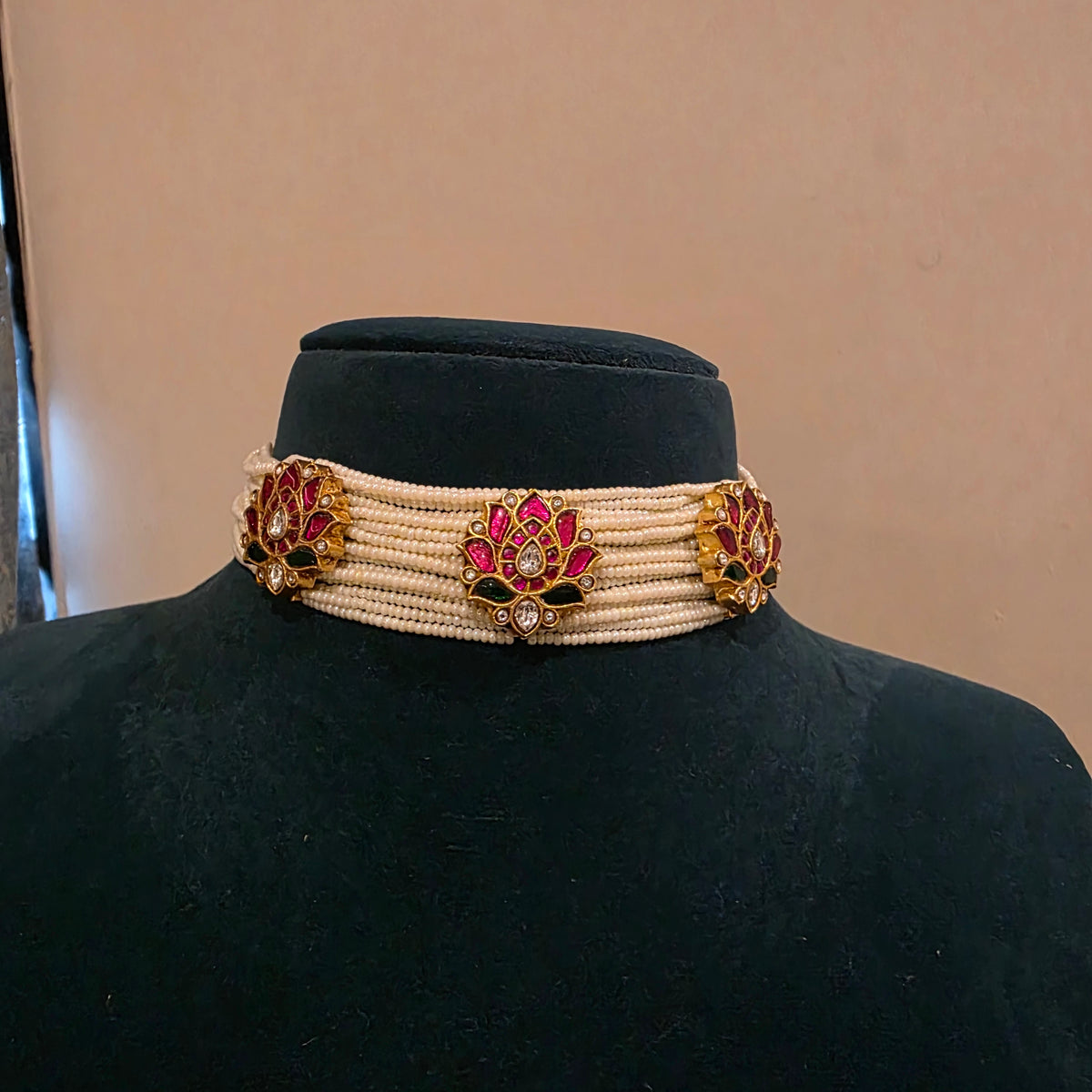 Kamalika- pearl  and lotus jadau motifs choker