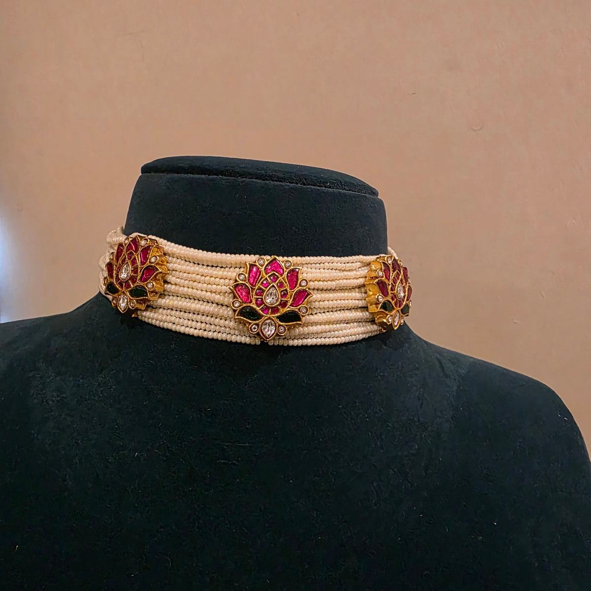 Kamalika- pearl  and lotus jadau motifs choker