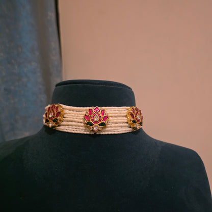 Kamalika- pearl  and lotus jadau motifs choker