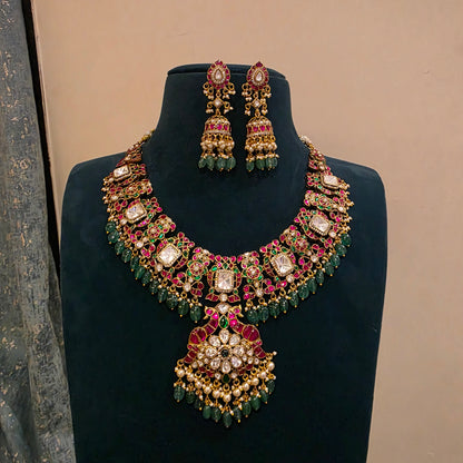 Sheshirekha- moissanite and jadau neckset