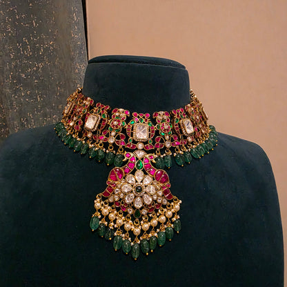 Sheshirekha- moissanite and jadau neckset