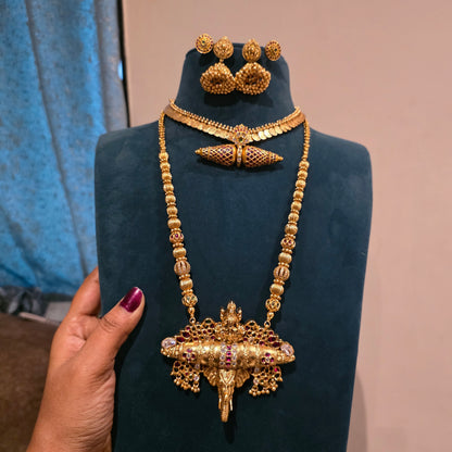 Devradh-vintage kemp stone gundla mala with kasu mala