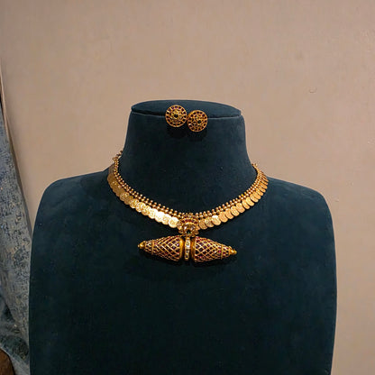 Devradh-vintage kemp stone gundla mala with kasu mala