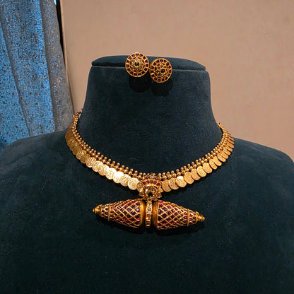Devradh-vintage kemp stone gundla mala with kasu mala