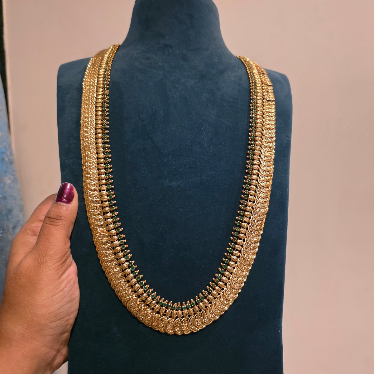 Haritha- green stone long kasu haram
