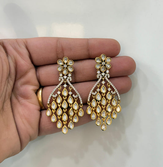 Earring with hanging polki layers