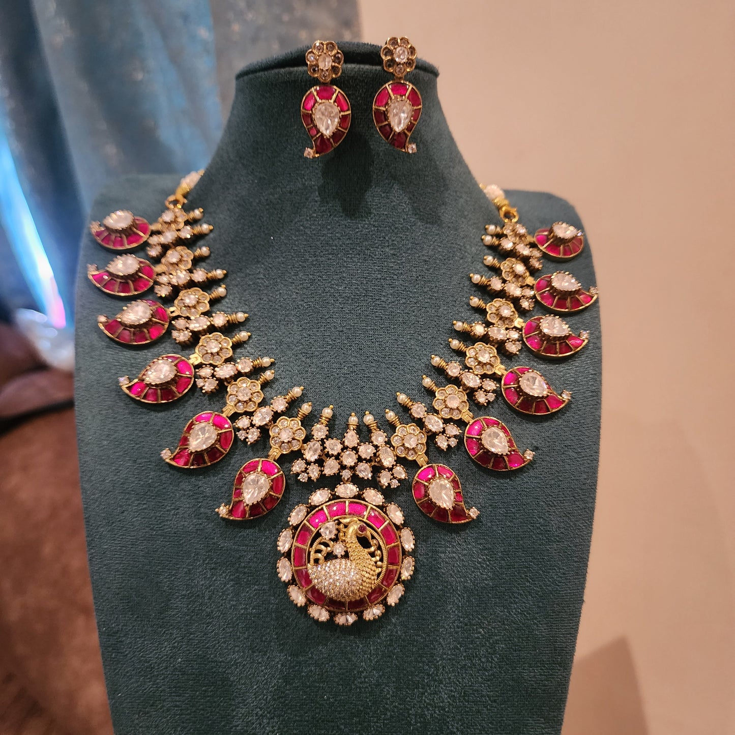 Peacock jadau moissanite mango mala