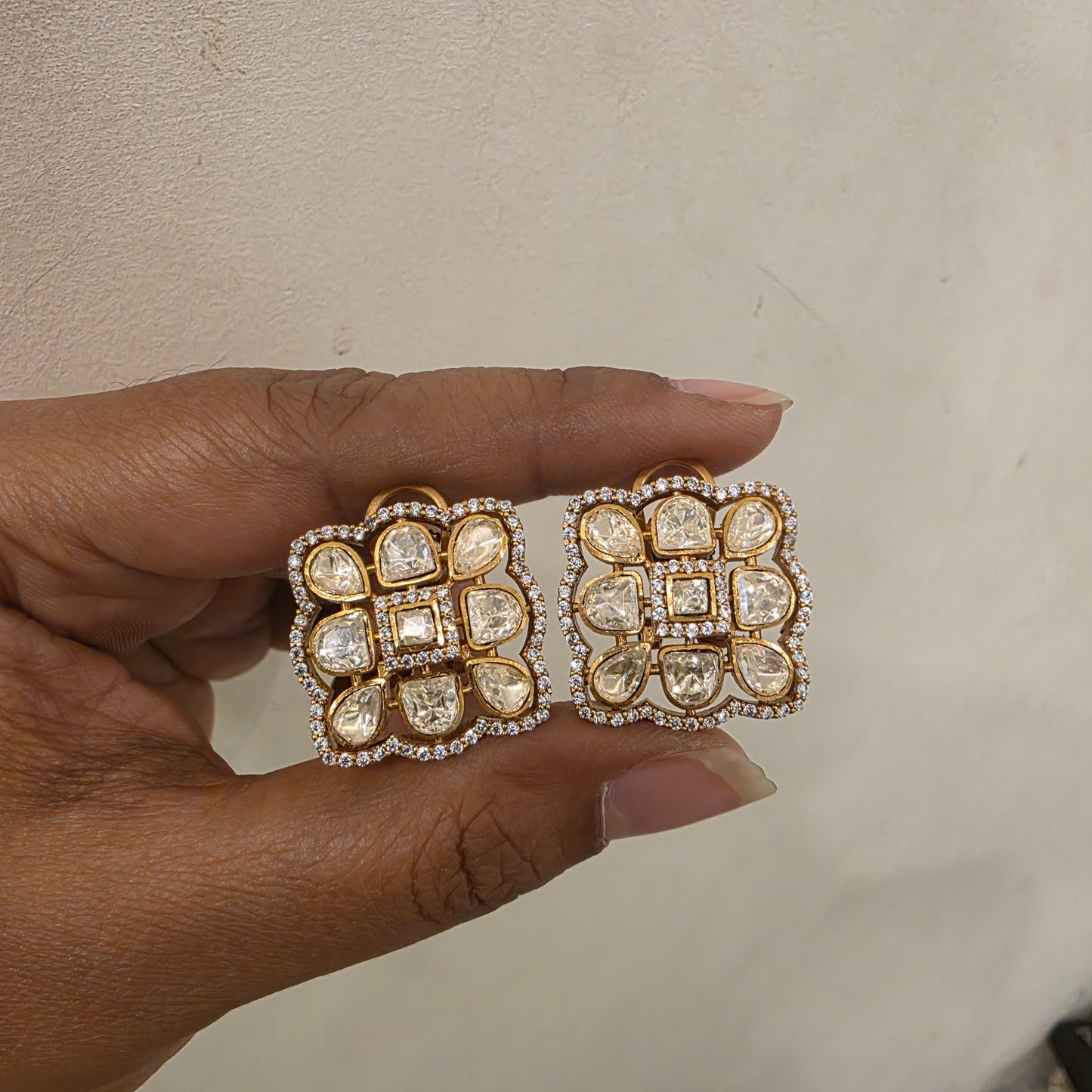 Square shaped polki studs