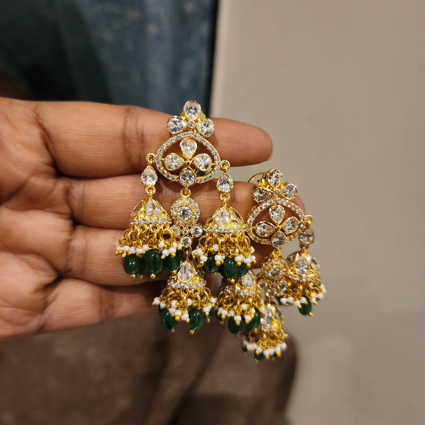 CZ stones three layer chandali jumkha